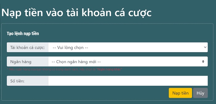 Nạp tiền tài khoản lvs788